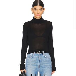 525 America Black Sheer Mock Neck Sweater